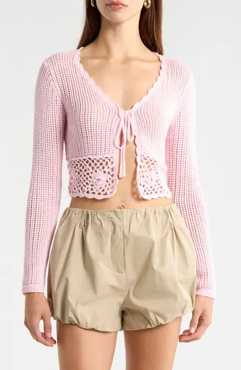 Crochet Detail Tie Front Sweater | Nordstrom