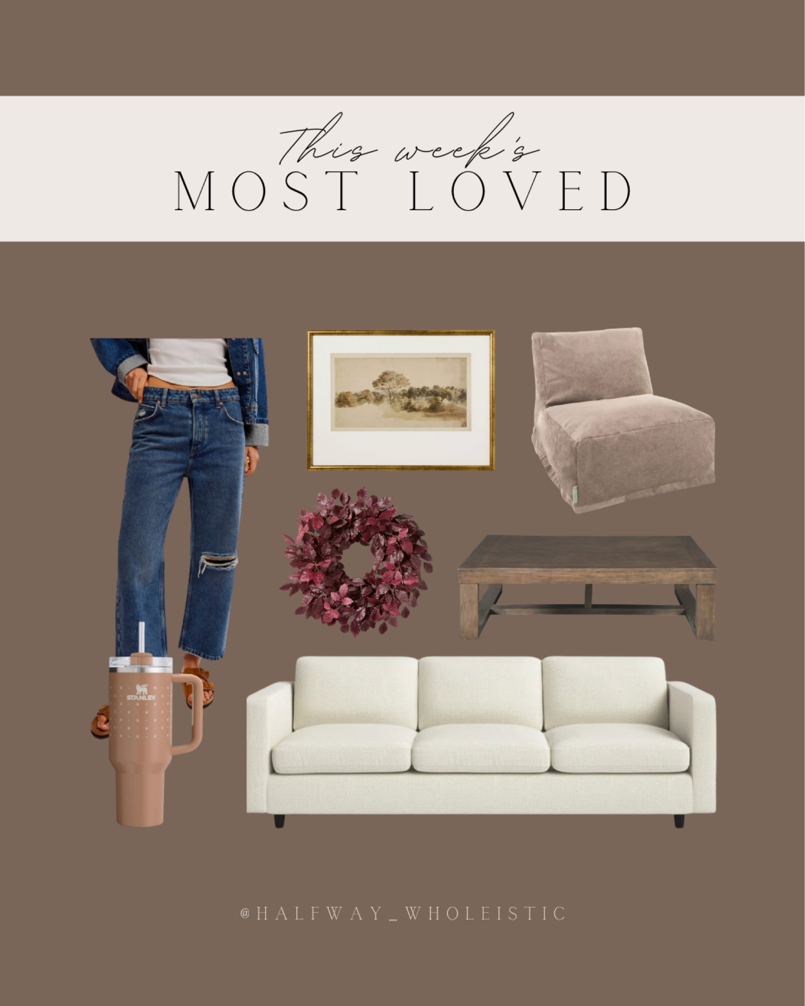 This week’s follower favorites include Free People wide leg boyfriend jeans, our playroom lounge chair, artwork, fall wreath, coffee table, and sofa!

#autumn #kids #stanley #livingroom #denim 

#LTKSeasonal #LTKHome #LTKSaleAlert