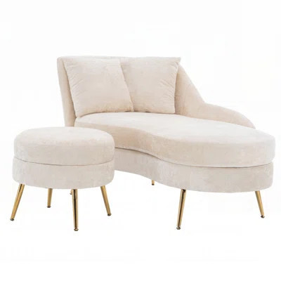 Indoor Chenille Chair with Left Armrest and Lumbar Pillow, Upholstered Lounge Sofa for Living Room, Bedroom, and Office with Footstool. | Wayfair North America