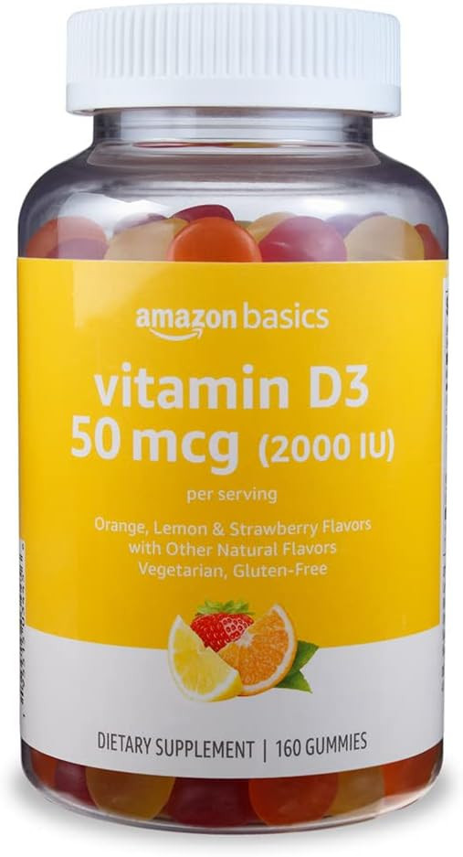 Amazon Basics Vitamin D3 2000 IU Gummies, Orange, Lemon & Strawberry, 160 Count (2 per Serving) (Previously Solimo) | Amazon (US)