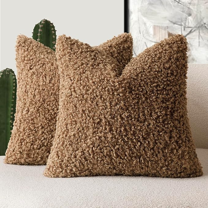 Foindtower 2 Pieces 22x22 Inch Dark Bronze, Faux Fur Throw Pillow Cover Accent Sherpa Furry Pillo... | Amazon (US)