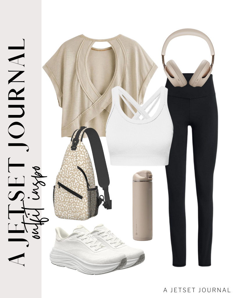 For the next outfit, you can start by wearing a Nikuja criss-cross padded top layered over a beige SOLY HUX open-back workout top. You can pair them with black leggings, a sling bag, and Vilanva walking shoes. Finish the look with Bose Bluetooth headphones.

#LTKSeasonal #LTKSaleAlert #LTKTravel
 

 