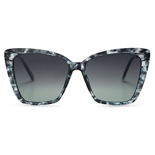 SOJOS Trendy Polarized Sunglasses For Women Retro Womens Oversized Square Cat Eye Sun Glasses UV Protection SJ2206 Blue Pattern Frame Blue Grading Lens | Amazon (US)
