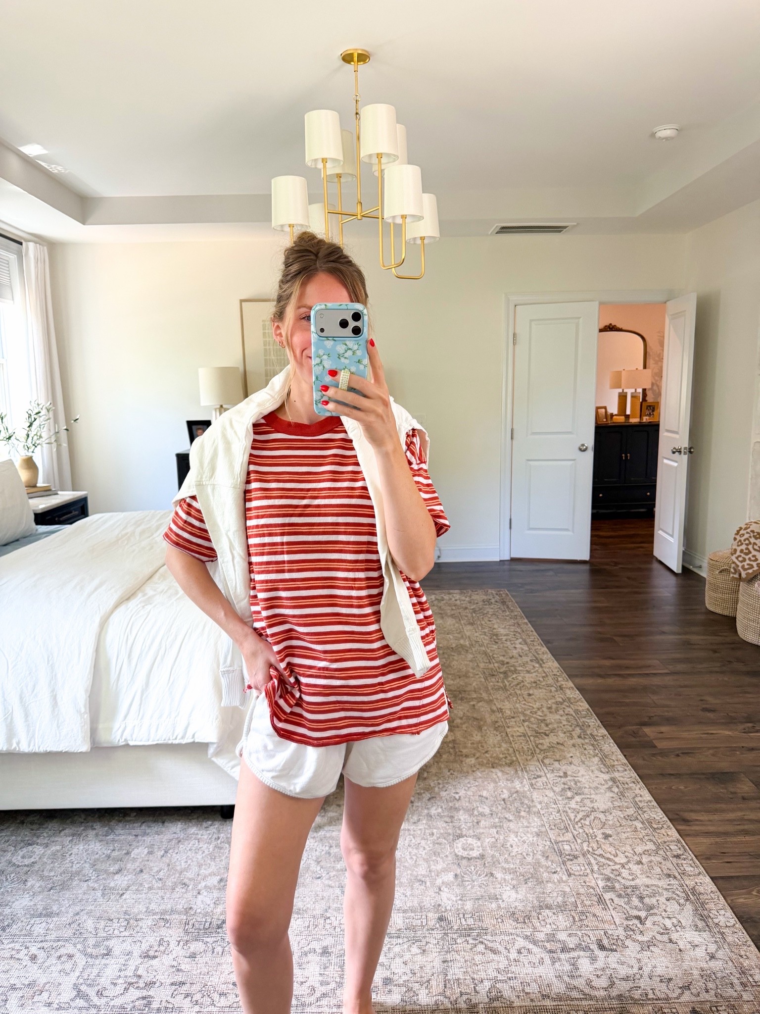 Comfy little set! Wearing S in tee and Henley, M in shorts