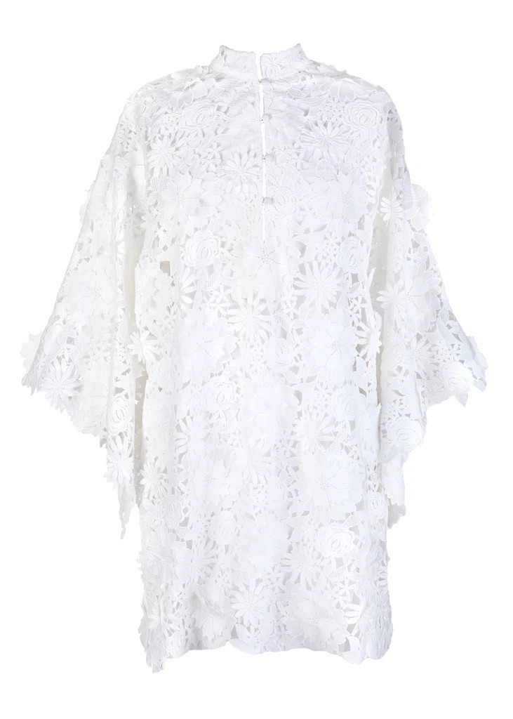 White 3D Lace Mini Caftan | Over The Moon