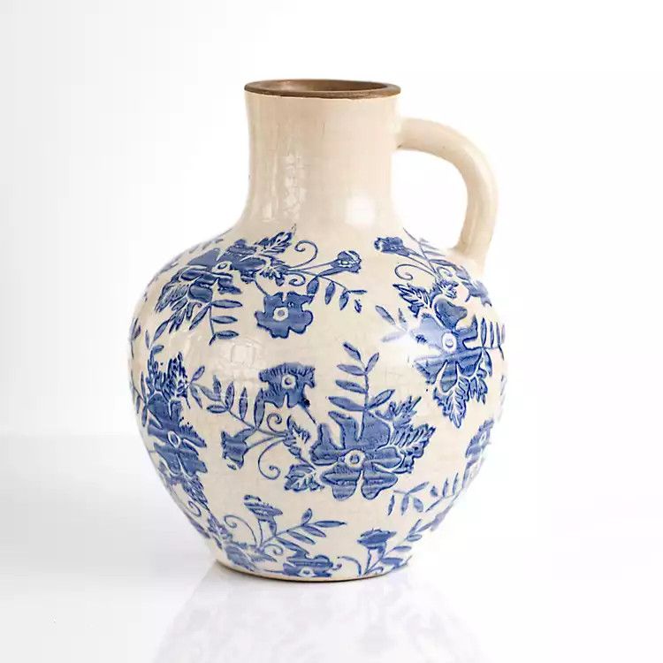 New! Blue and Cream Vintage Damask Jug Vase, 10 in. | Kirkland's Home