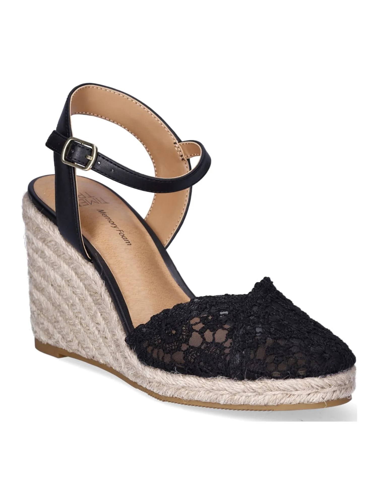 Time and Tru Women's Casual Eyelet Espadrille Wedges with Ankle Strap, Sizes 6-11 | Walmart (US)