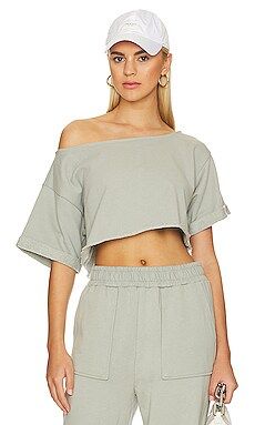 Lovers + Friends Cropped Off Shoulder Top in Sage Green from Revolve.com | Revolve Clothing (Global)