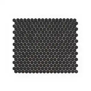 Jeffrey Court 5/8&quot; Muze Hexagon Black 9.875 in. x 11.375 in. Hexagon Matte Glass Wall and Fl... | The Home Depot