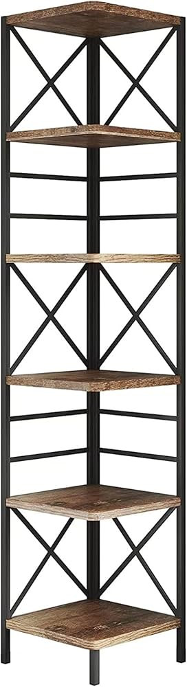 Corner Bookshelf, Corner Bookshelf for Living Room. 6-Tier Rustic Wooden Corner Bookshelf with Me... | Amazon (US)