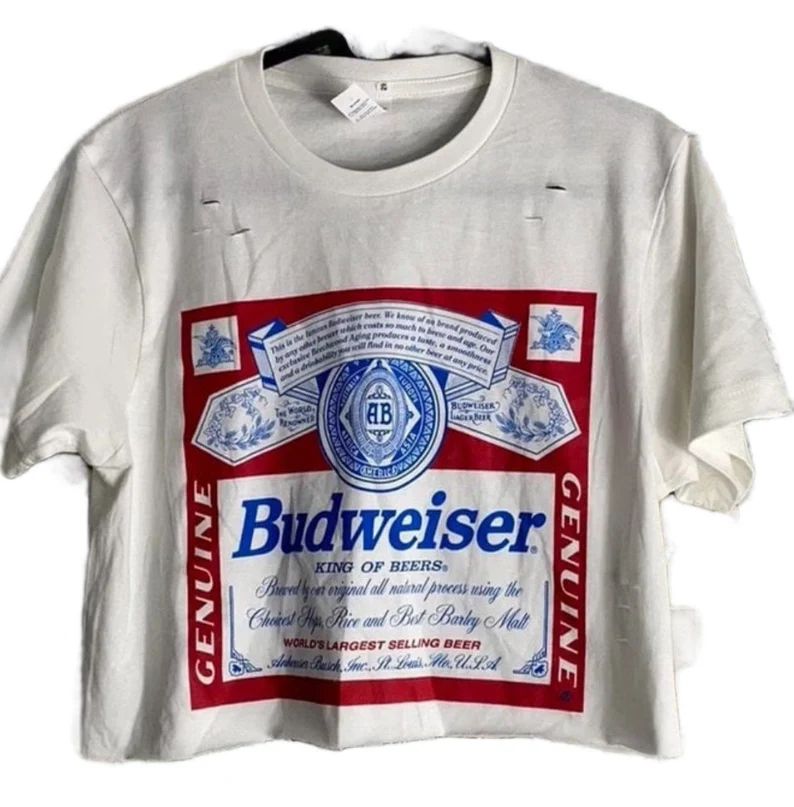 Brand New Distressed Budweiser King of Beers Graphic Ladies White Crop Top SM-XL - Etsy | Etsy (US)