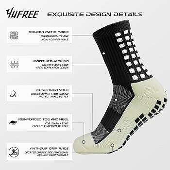 Yufree 4 Pairs Mens Grip Soccer Socks Non Slip Grippy Women Socks for Football Basketball Sports | Amazon (US)