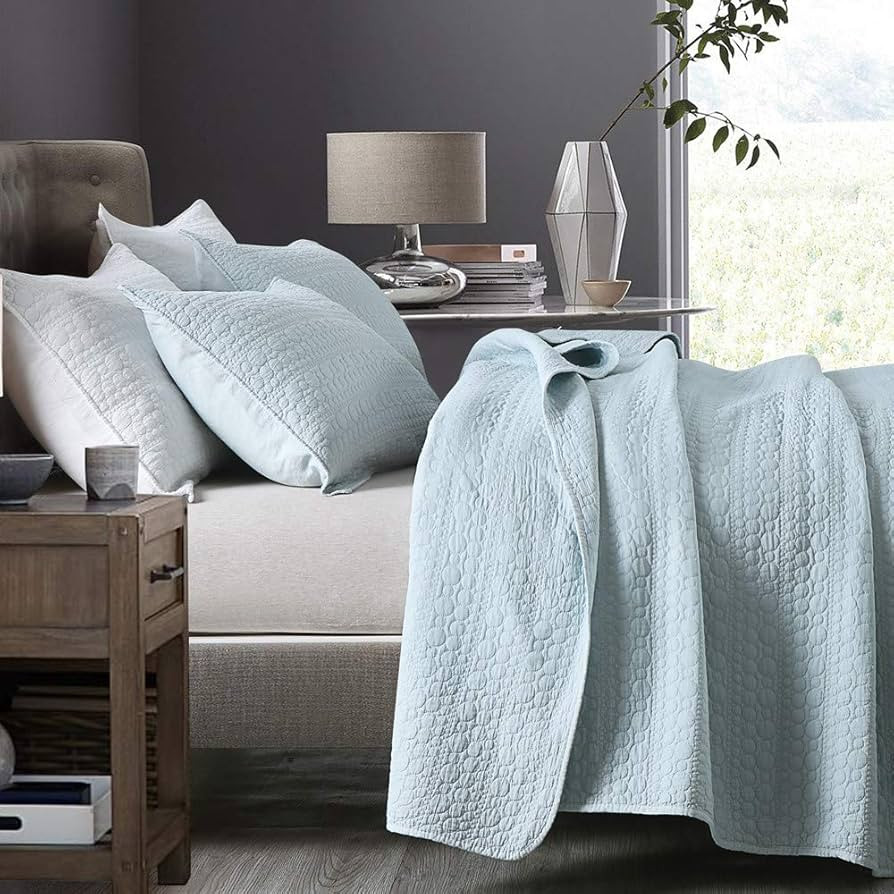 HORIMOTE HOME Quilt Set Queen Size Aqua Blue, Classic Geometric Spots Stitched Pattern, Stone-Was... | Amazon (US)