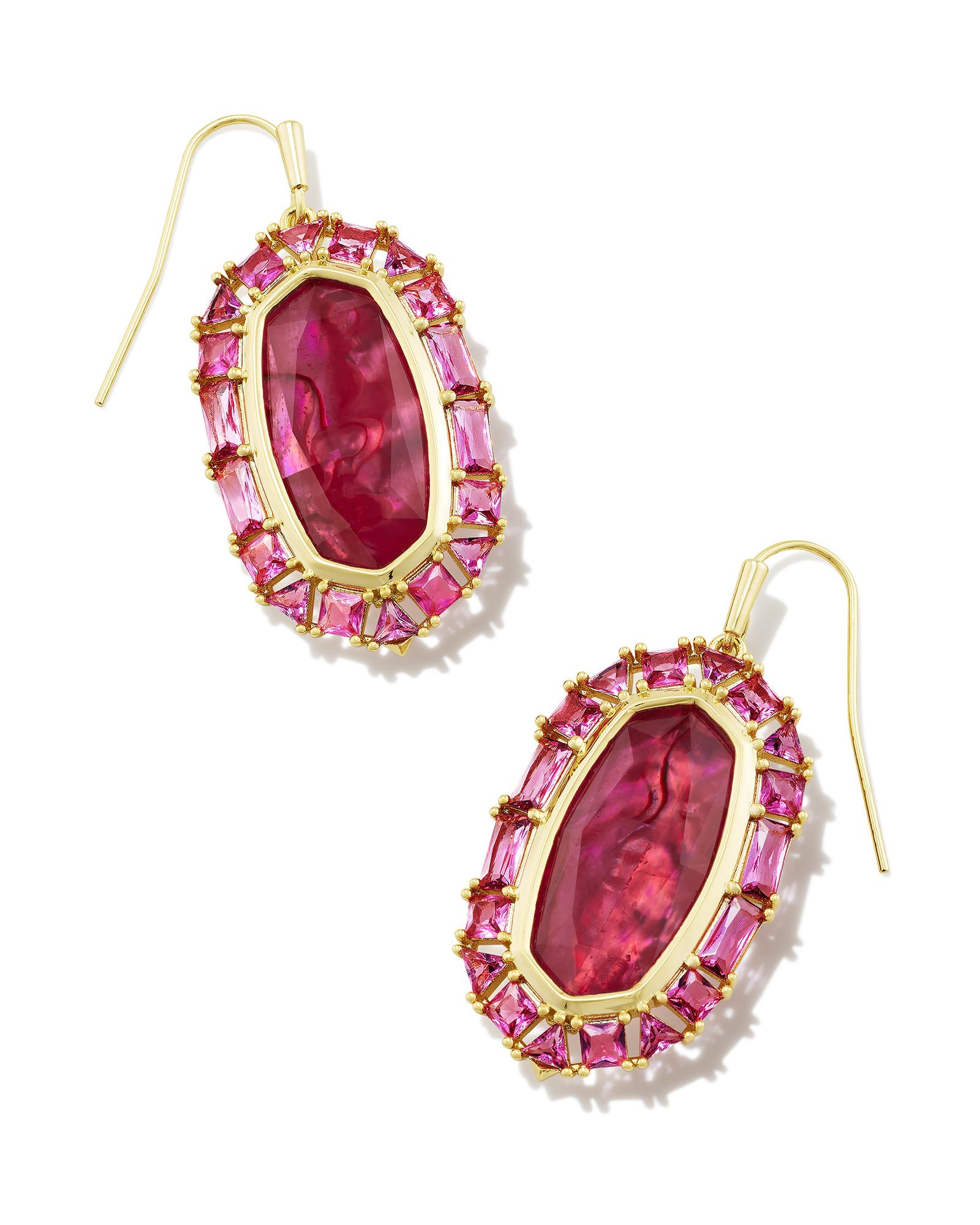 Elle Gold Crystal Frame Drop Earrings in Raspberry Illusion | Kendra Scott