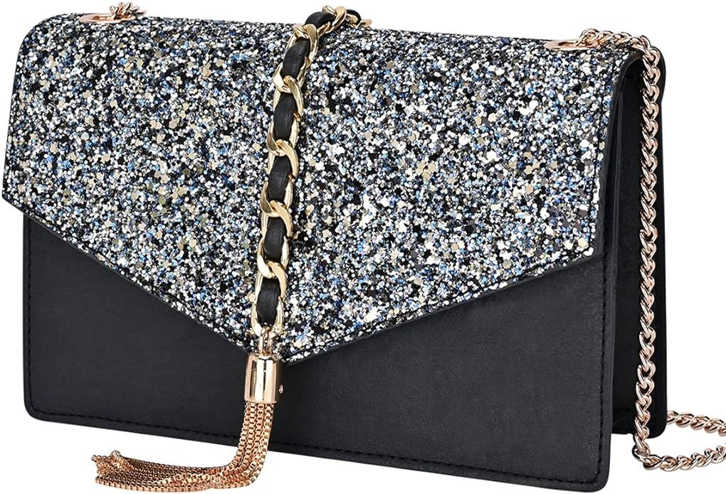 Crossbody Clutch Purse for Women, GM LIKKIE Glitter Evening Bag, Sequin Tassel Wedding Handbag fo... | Amazon (US)
