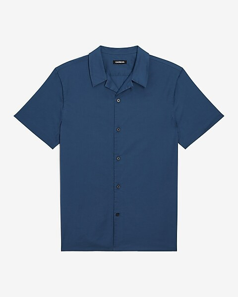 Slim Solid Casual Stretch Cotton Short Sleeve Shirt | Express