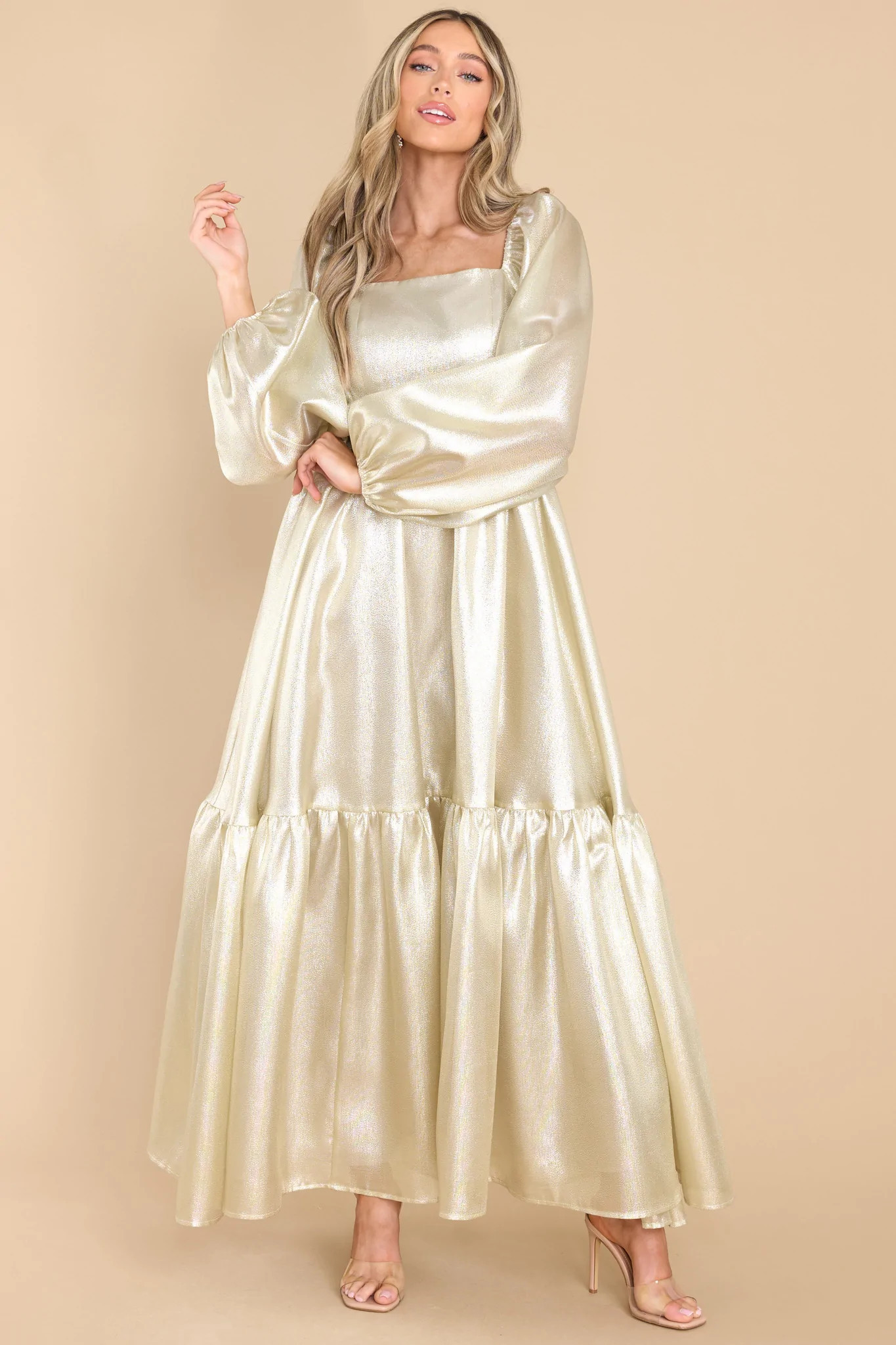 Glowing Girl Gold Maxi Dress | Red Dress 