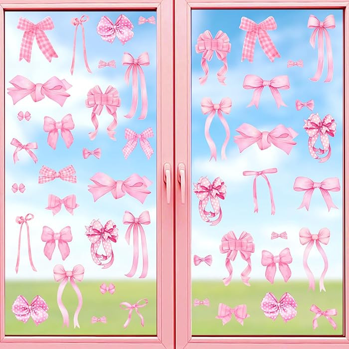 100 Pcs Watercolor Pink Baby Girls Window Decals Bow Stickers for Glass Windows Double-Sided Bowt... | Amazon (US)