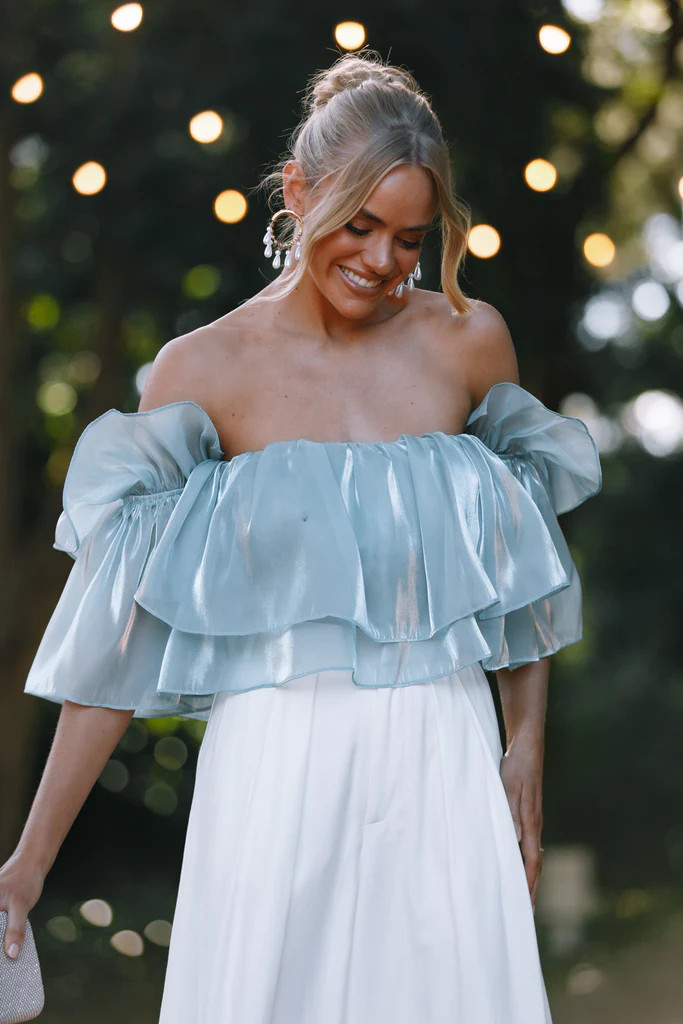 Hazel Off Shoulder Top - Dusty Blue | Petal & Pup (US)