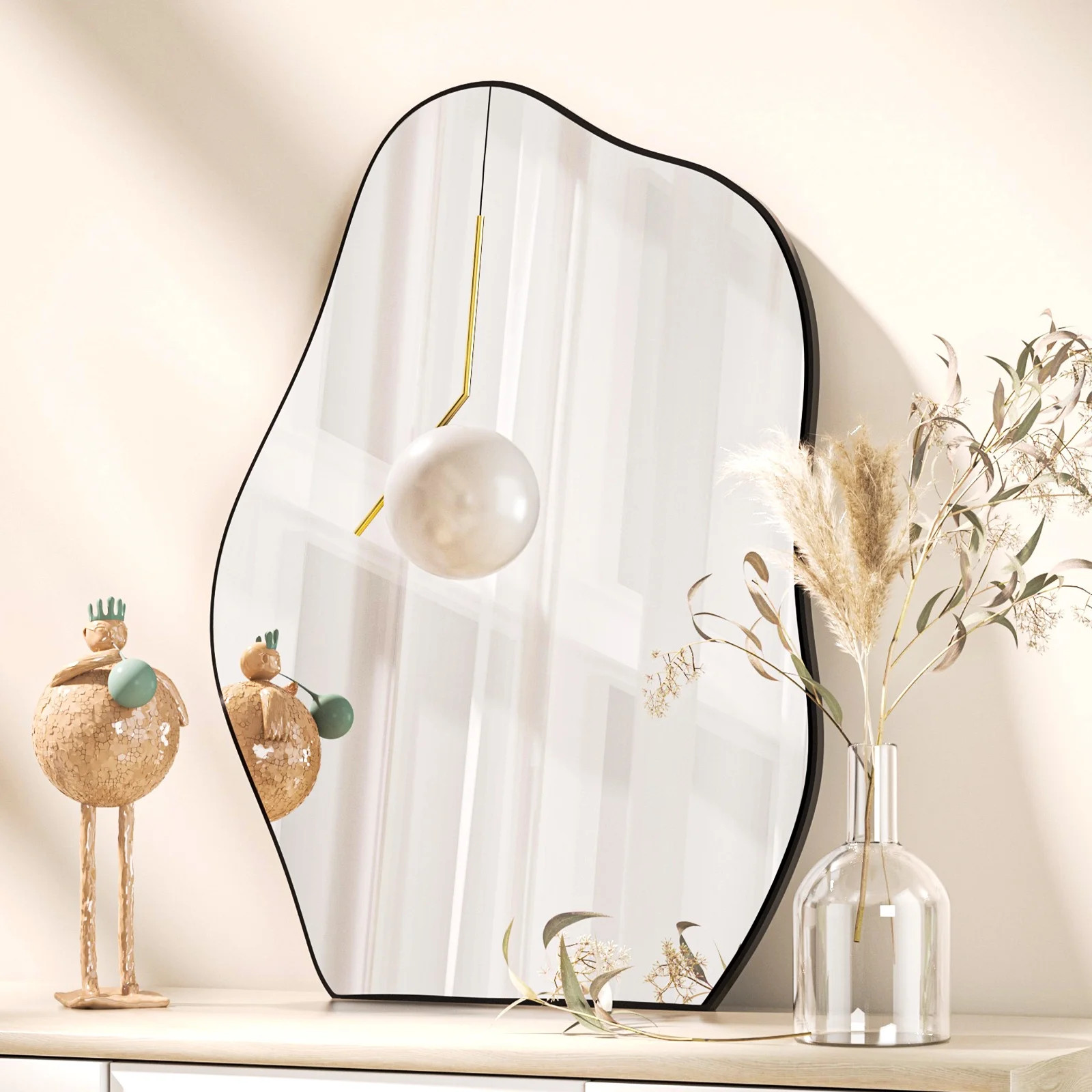 BEAUTYPEAK 20" x 28" Irregular Bathroom Mirror Wall Mirror Cloud Shaped Vanity Mirror Black | Walmart (US)