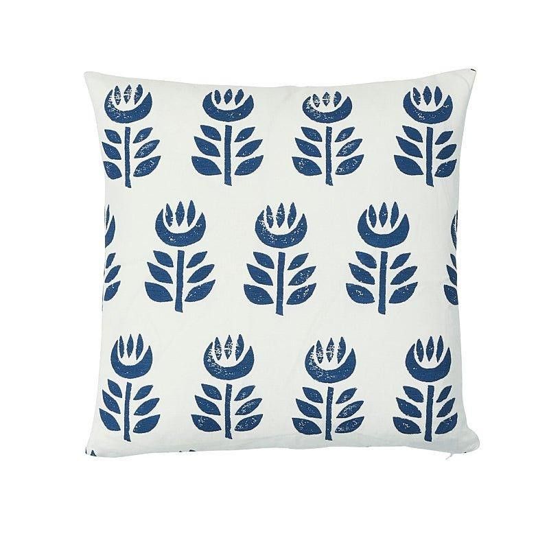 Blue & White Rosenborg Hand Printed Floral 18" Throw Pillow | The Well Appointed House, LLC