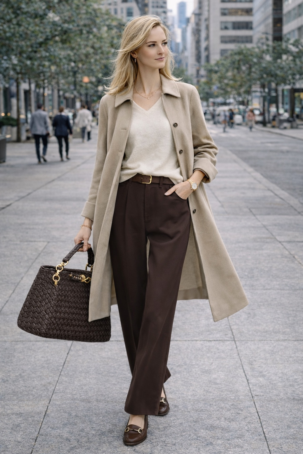 Trench coat office styling in brown trousers and loafers 

#LTKeurope #LTKworkwear #LTKspring