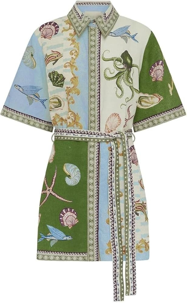 Womens Dresses Summer,Short Sleeve Vintage Dresses,Casual Floral T Shirt Printed Button Drawstrin... | Amazon (US)