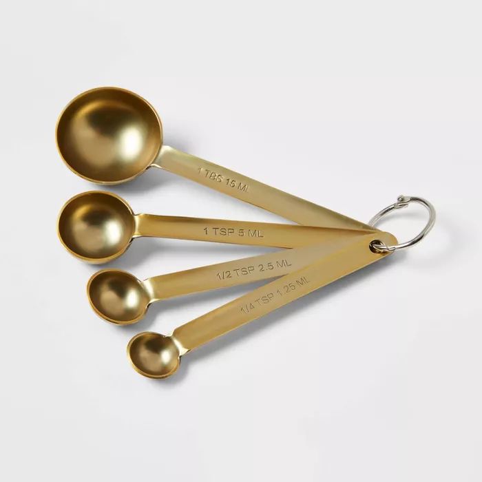 4pc Stainless Steel Brass Finish Measuring Spoons - Threshold&#8482; | Target