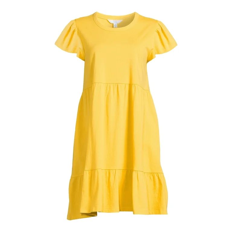 Time and Tru Women's Short Sleeve Tiered Knit Dress with Pockets | Walmart (US)