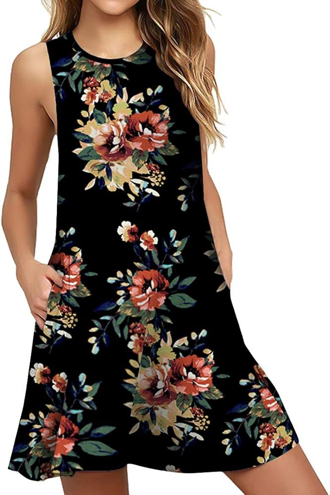 Women's Summer Casual Swing T-Shirt Dresses Beach Cover up with Pockets | Amazon (US)