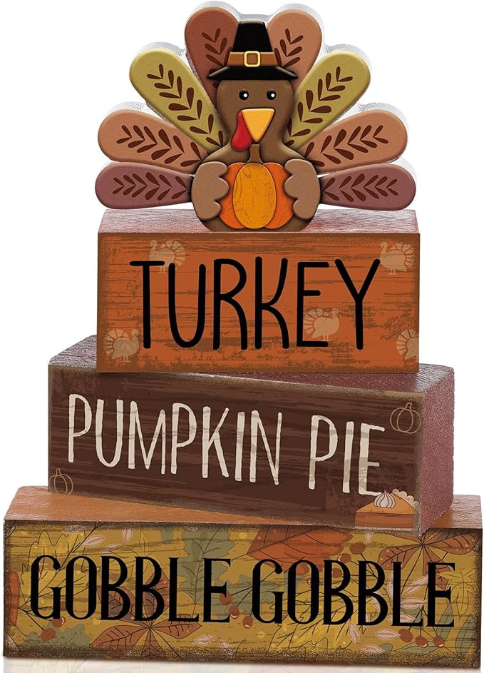 4 Pcs Thanksgiving Decorations for Home Wooden Turkey Decor Fall Tiered Tray Decor Thanksgiving T... | Amazon (US)