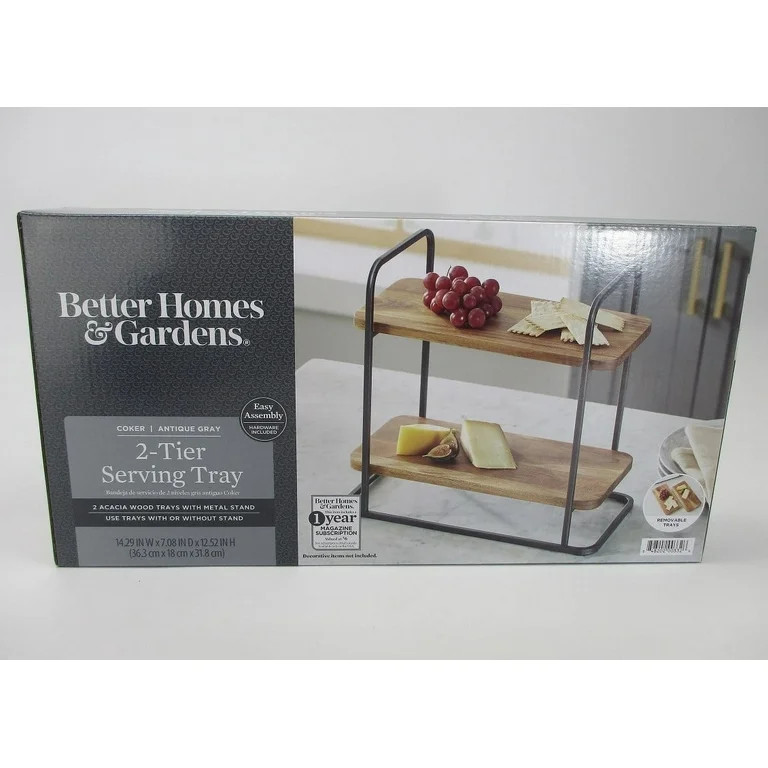 Better Homes & Gardens Rectangle Two-Tier Wood Serving Tray, 14.29" L x 7.08" W, Gray | Walmart (US)