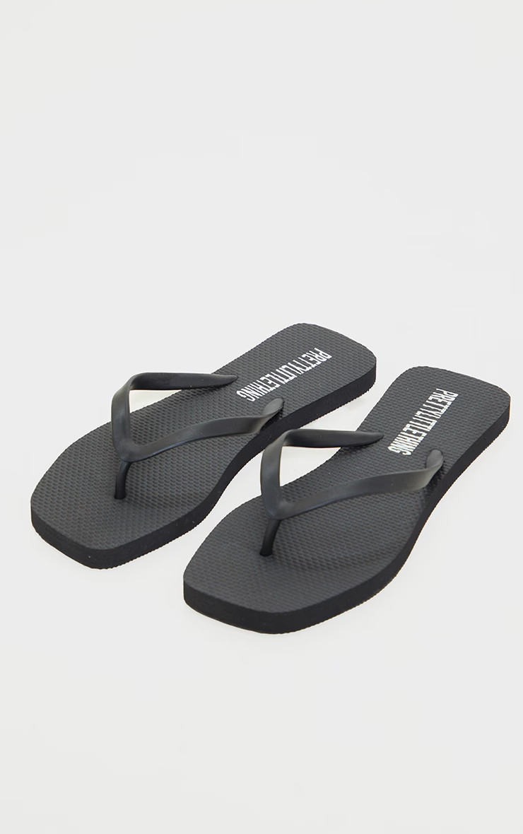 Black Square Toe Flip Flop | Footwear | PrettyLittleThing UK