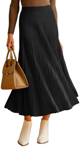 Arach&Cloz Women's Wool Blend Wide Elastic Band A-Line Pleated Flowy Long Skirts 2025 | Amazon (US)