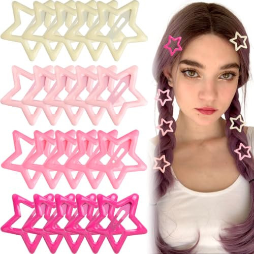 Joez Wonderful 20pcs Star Snap Hair Clips, Metal Cute Star Clips Hair Barrettes, Non-Slip Y2K Fashion Hair Accessories for Women- Beige & Light Pink & Dark Pink & Rose Red | Amazon (US)
