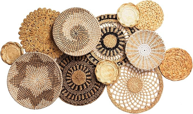 Laquedecraft Set 12 Boho Wicker Rattan Plate Basket Set For Décor Hanging Wall | Large Woven Far... | Amazon (US)