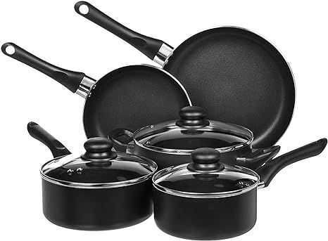 Amazon Basics Non-Stick Cookware 8-Piece Set, Pots and Pans, Black       Add to Logie | Amazon (US)