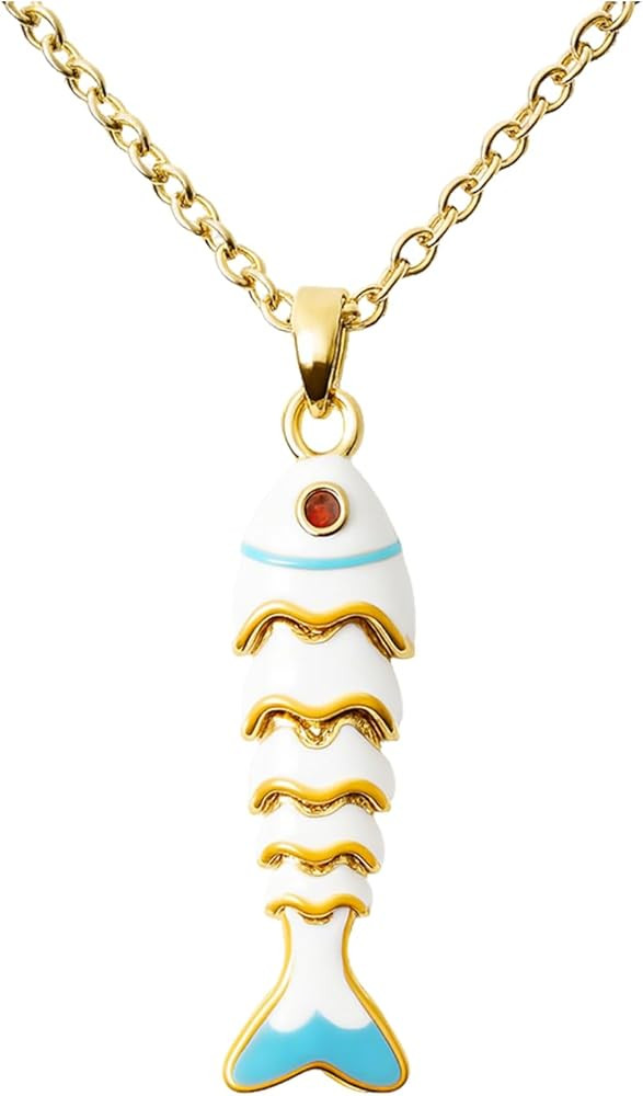 Acun Sardine Fish Pendant Coastal Necklace for Women Beaded Ocean Jewelry Boho Beach Charm Gold F... | Amazon (US)