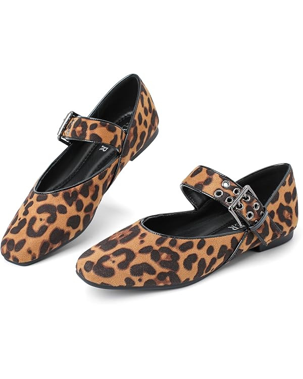 Hxlber Flats for Women Mary Jane Square Toe Ballet Flat Shoes Ankle Strap Dressy Comfortable Slip... | Amazon (US)