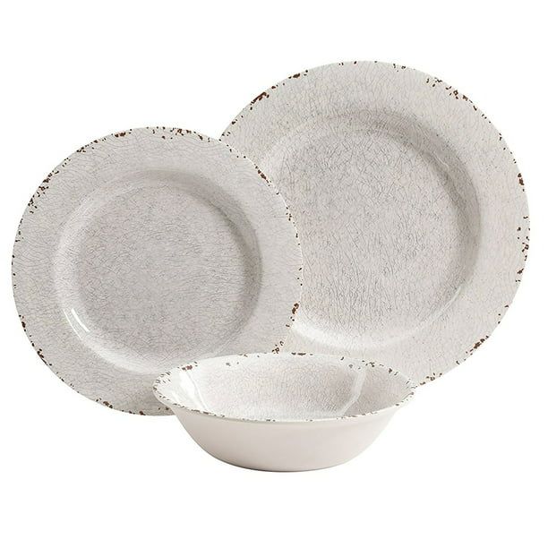 Mauna 12 Pieces Ice Crackle Melamine Dinnerware Set in Ice (White) - Walmart.com | Walmart (US)