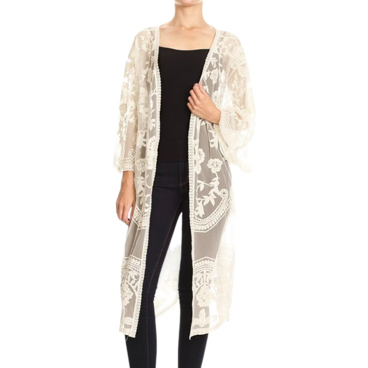 Anna-Kaci Women's Embroidered Floral Butterfly Crochet Drop Shoulder Cardigan | Target