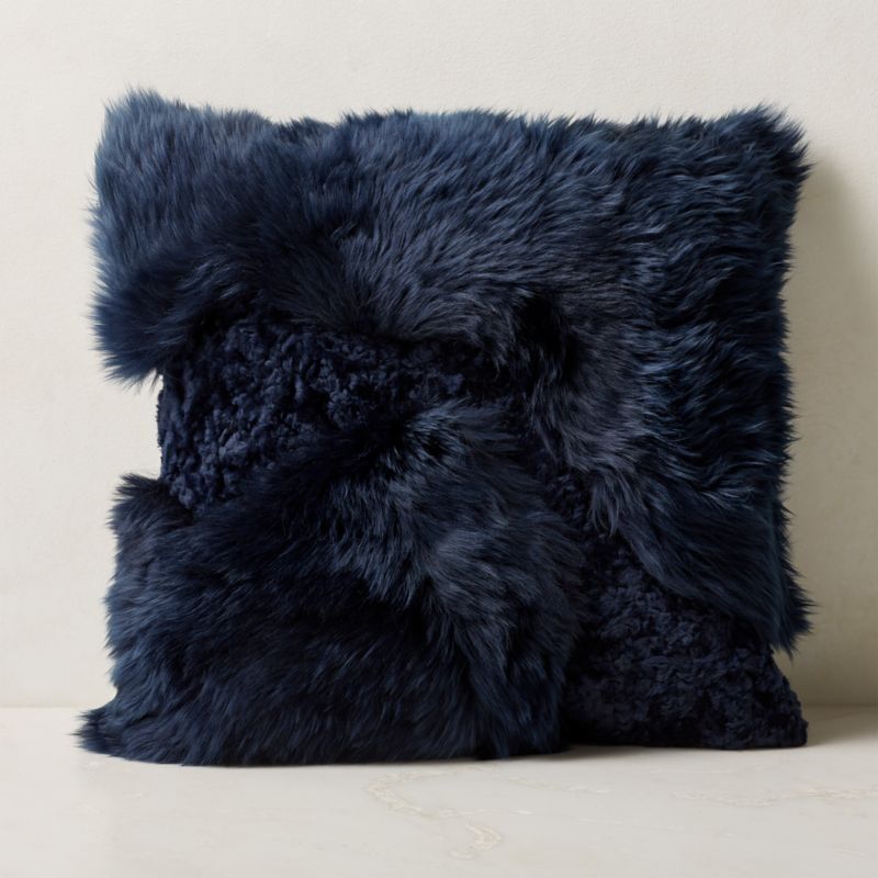 Connect Blue Fur Modern Throw Pillow with Down-Alternative Insert 20'' | CB2 | CB2