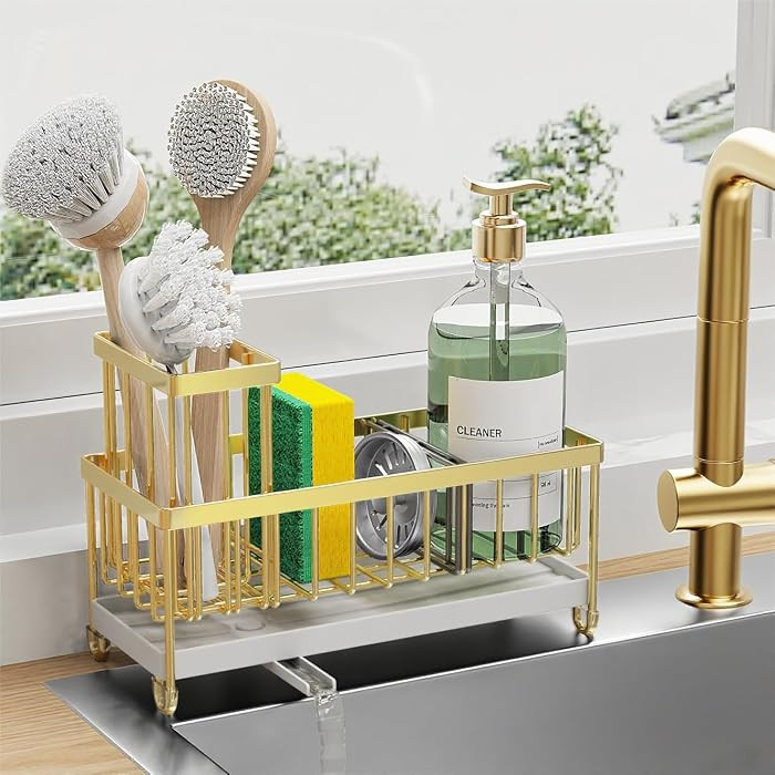 Sponge Holder for Kitchen Sink, Sink Caddy Organizer with High Brush Holder, Kitchen Countertop O... | Amazon (US)