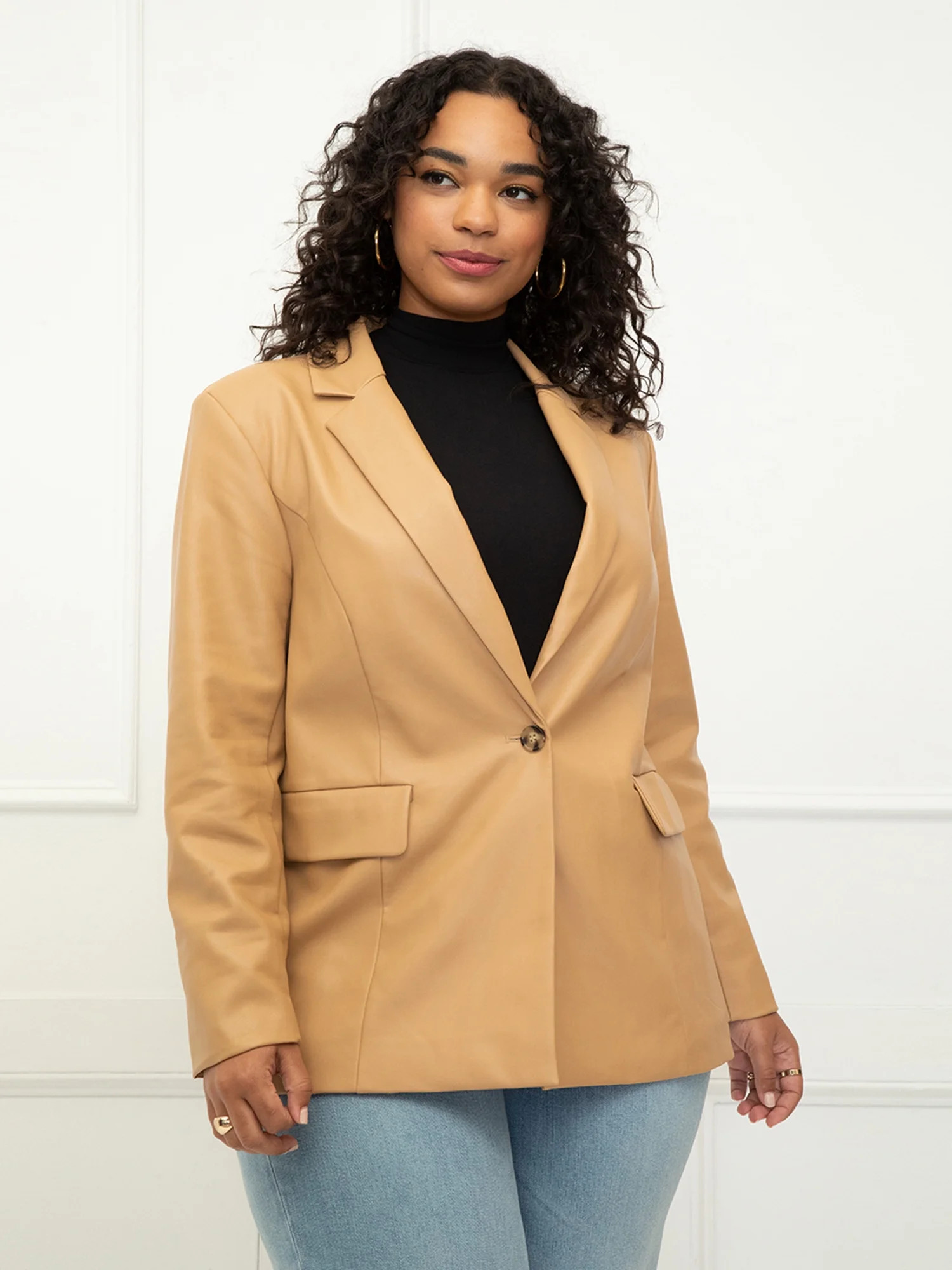 ELOQUII Elements Women's Plus Size Faux Leather Blazer - Walmart.com | Walmart (US)