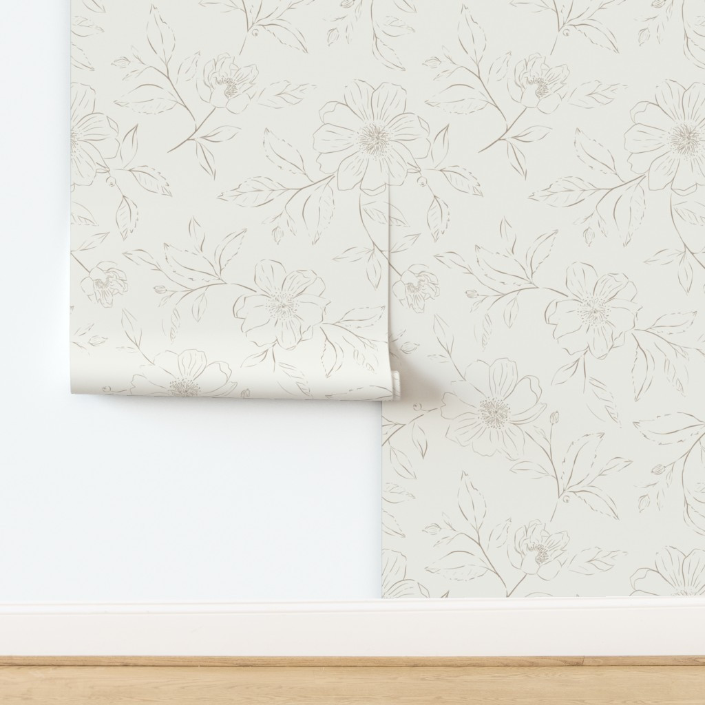 boho cottagecore sketched peony floral - light cream beige modern farmhouse Wallpaper | Spoonflow... | Spoonflower
