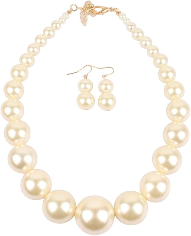 KOSMOS-LI Large Style Big Imitate Pearl Strand Choker Necklace with Earrings Set | Amazon (US)