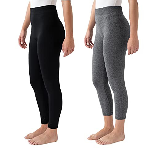 MUK LUKS Women's 2 Pack of Leggings, Black/Grey, Small/Medium | Amazon (US)