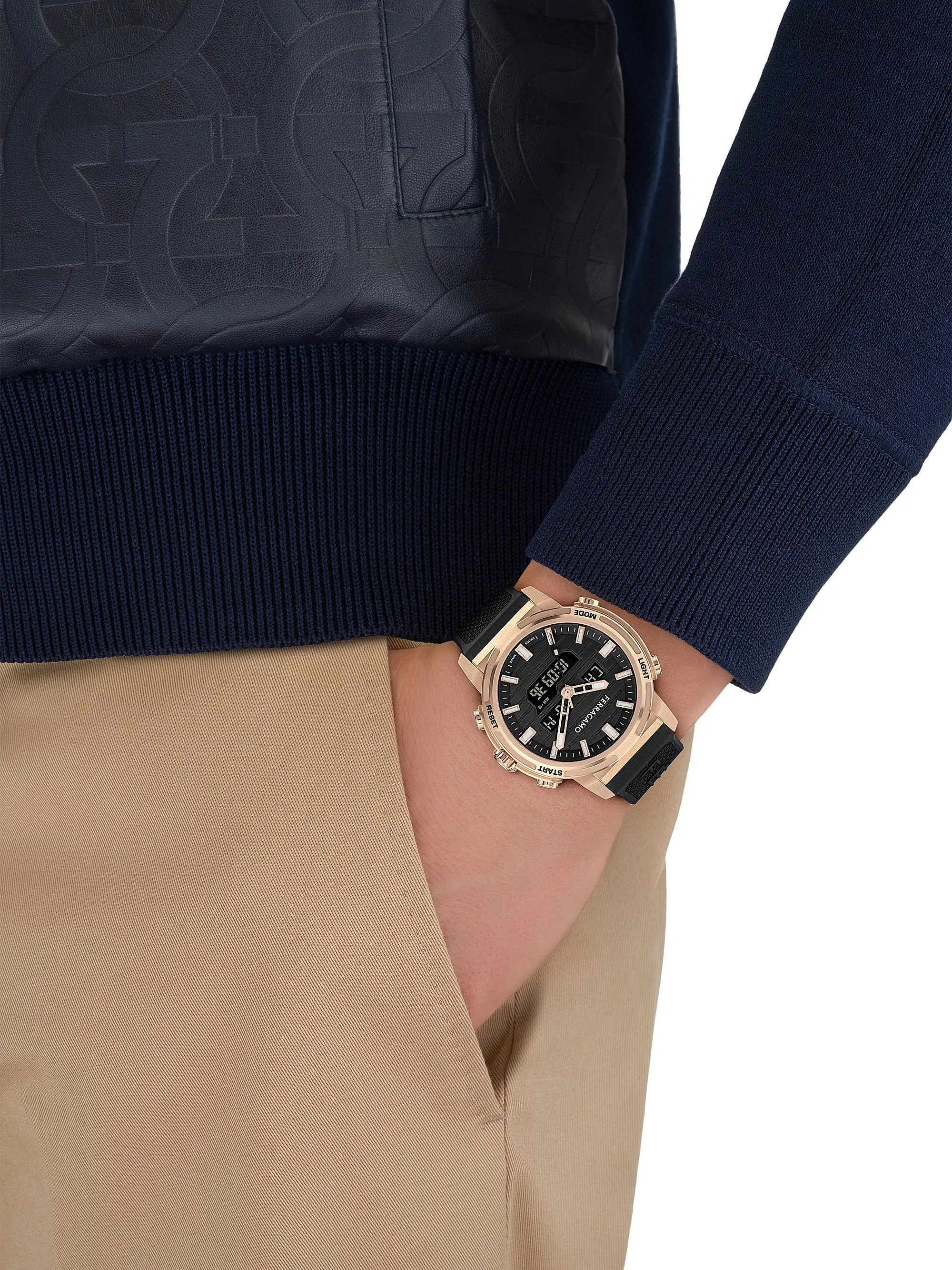 FERRAGAMO Ren Rose Goldtone-Plated &amp; Silicone Strap Watch/43MM | Saks Fifth Avenue | Saks Fifth Avenue