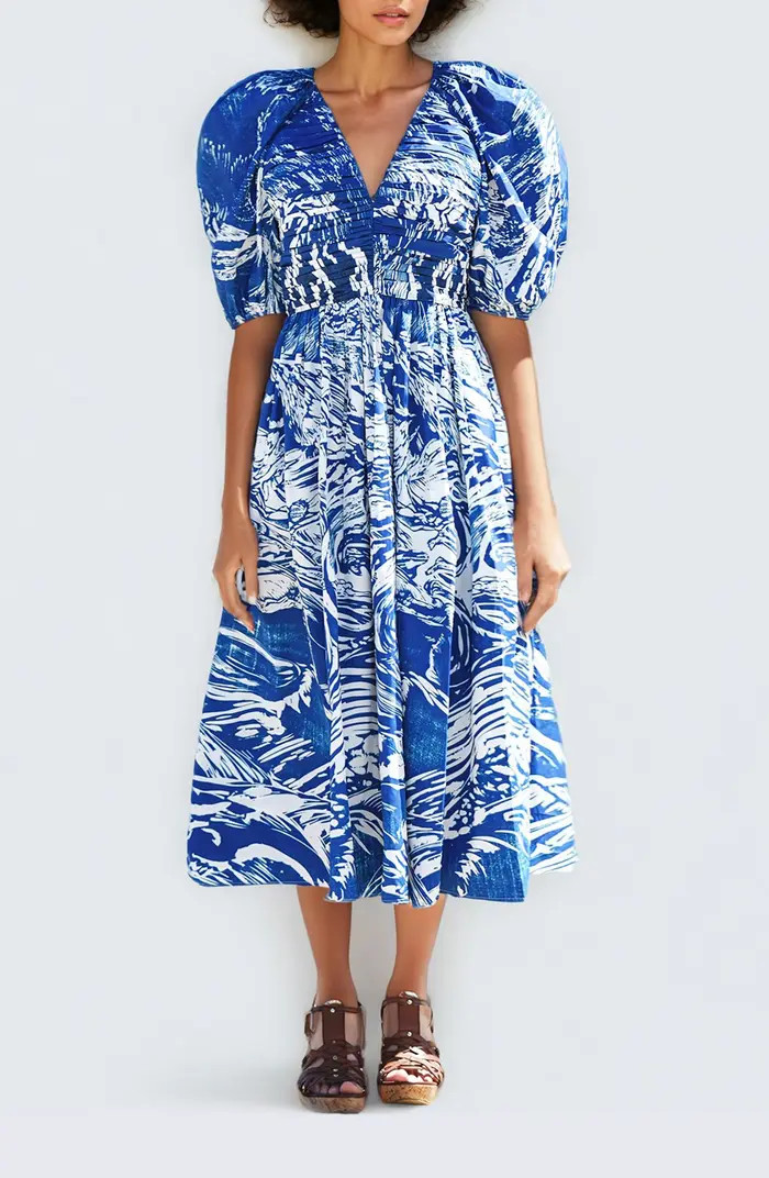 Blue Printmaking Taffeta Midi Dress | Nordstrom