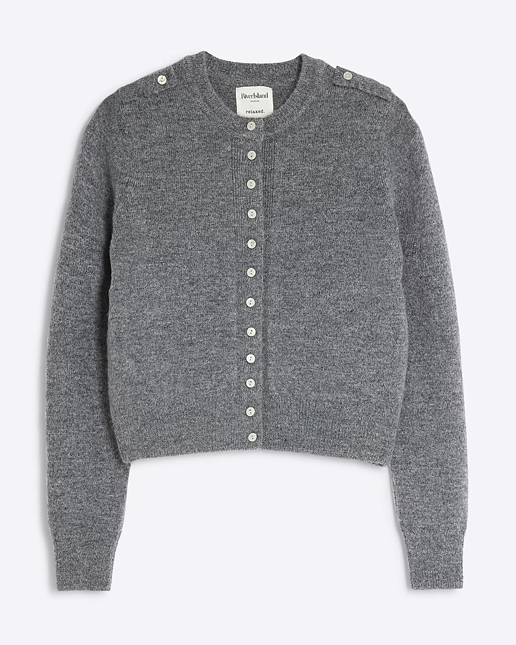 Grey Knit Button Up Epaulette Cardigan | River Island UK & IE